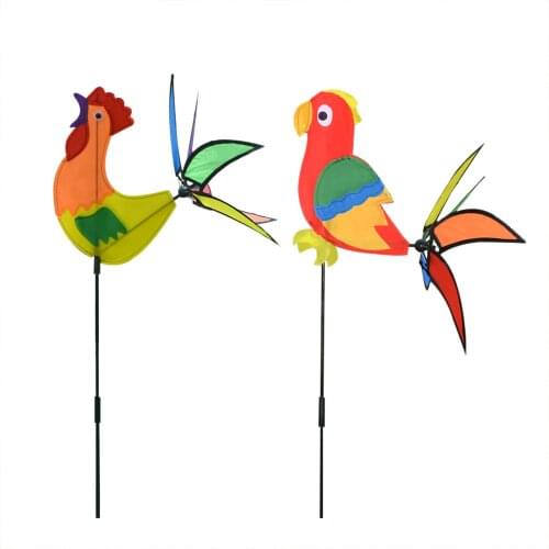 Garden Pinwheels Animal Windmill Chicken Parrot Stained Patterns Spinning Pole for Outdoor Decorations Lawn Ornament