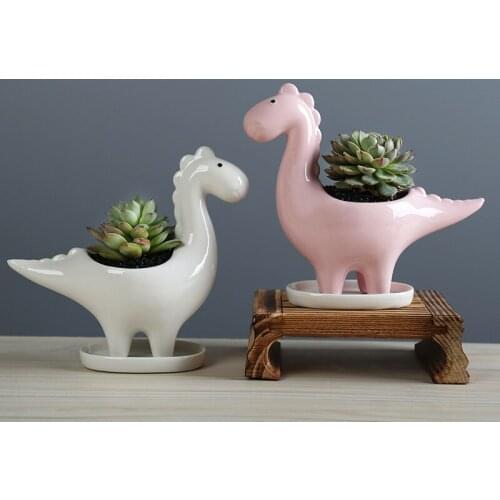 Gardening Creative Succulent Flower Pot Cartoon Animal Dinosaur Ceramic Flower Pot Desktop Decoration Pots for Plants
