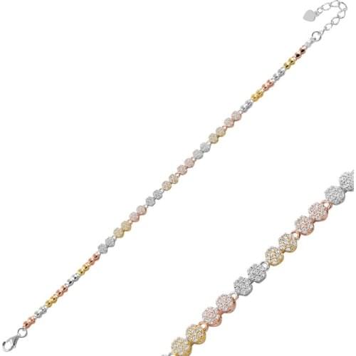 Silverlina Silver Zircon Cubic Zirconia Three Color Bracelet