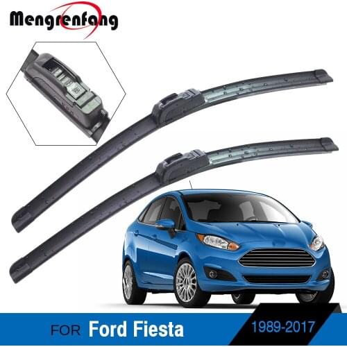 For Ford Fiesta 1989-2017 Car Accessories Front Windscreen Wiper Blades Soft Rubber Wiper Push Button & J Hook Arms