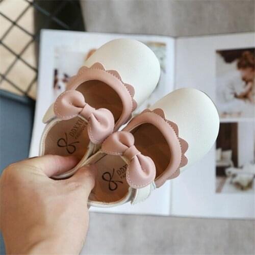 2021 hot Sweet Girls Shoes Kids Leather Shoes Bow-knot Fashion Princess Color block lotus leaf Cute Soft shoes EUR 21-30