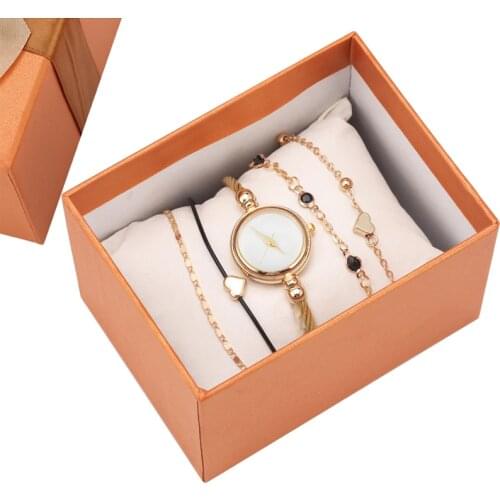 6 Pcs/Set Punk Women Bracelets Watch Casual Gold Multilayer Chain Bracelet Watch Set Women Chain Links Exquisite Party Jewelry