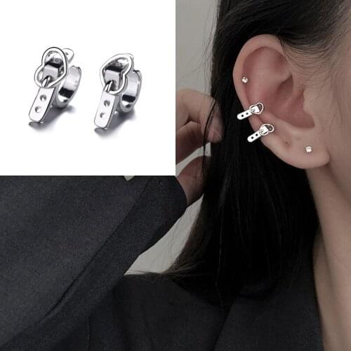 KISSLOVE Vintage Heart Belt Buckle Waistband Small Ear Clip Earrings For Women No Piercing Punk Ear Cuff Clip Earrings