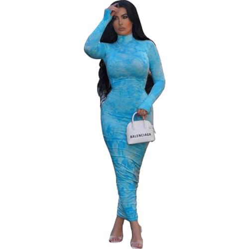 2021 Summer Women Long Maxi Dress Tie-dye Print Party Night Club Elegant Street Street Wear Bandage Dresses Vestidos For Femal