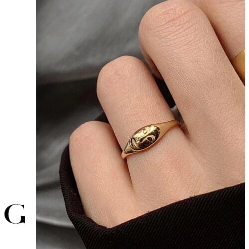GHIDBK 925 Sterling Silver Abstract Face Rings for Women Minimalist Statement Adjustable Open Ring Stylish Jewelry Wholesale