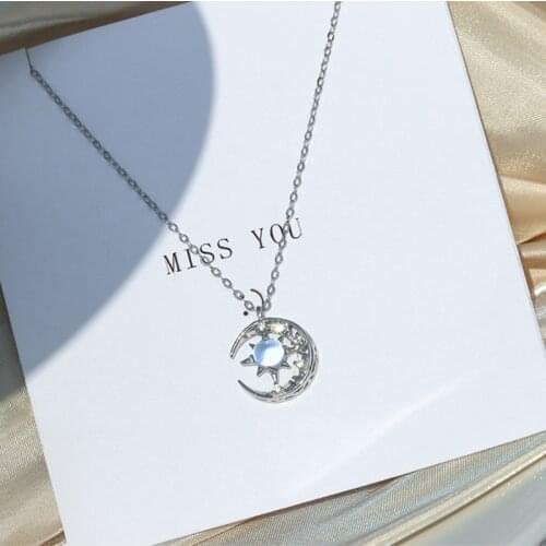 925 Sterling Silver Crystal Moon Pendent Necklace For Women Party Jewelry Choker Collier Femme dz148