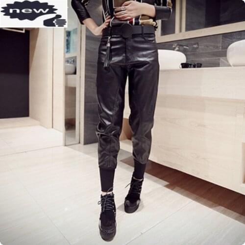 Winter Korean Style Pu Leather Womens Loose Harem Long Pants Female Fashion Plus Size Sarouel Femme Calca De Couro Feminina