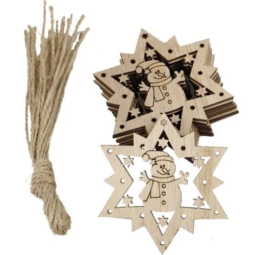 10PCS Christmas Wooden Ornament Unfinished Wood Slices Christmas Tree Pendant Rustic Gift Tag for DIY Crafts Party Hanging Decor