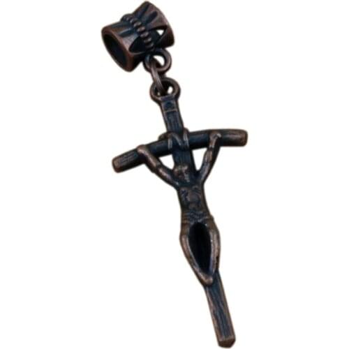 100pcs/lot Dangle Ancient Copper Jesus Christ Crucifix Cross Religious Charm Big Hole Beads Fit European Charm Bracelet Jewelry