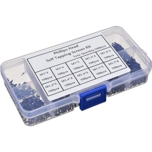 1000pcs M1/M1.2/M1.4/M1.7 Carbon Steel Black Cross Screws Laptop Screws Box Set Assortment Kit