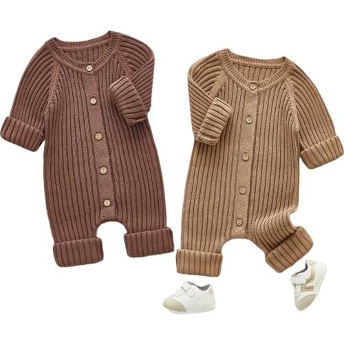 2021 Spring Baby Clothing Knitting Rompers Sweater Toddler Boys Jumpsuits Infant Girls Knitwear Single Breast Baby Outerwear