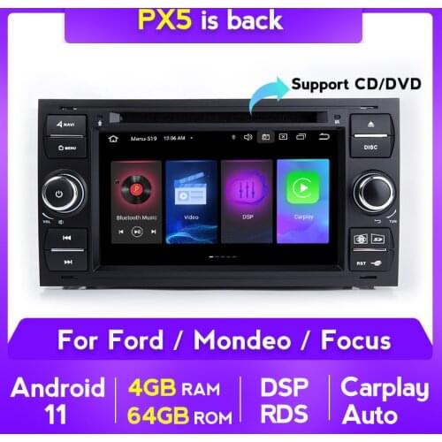 4+64G Android 11 Car DVD Multiemdia Player For Ford Focus 2 3 Mk2 Mondeo 4 Kuga Fiesta Transit Connect S-CMAX GPS Navigation DSP