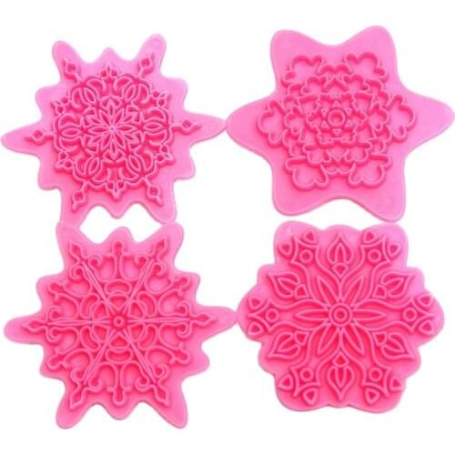 4 PCs/ Set Baking Tools Quyi Flower Pattern Cookie Cutter Cake Mold Biscuit Stamp Fondant Embosser Cake Decorating Tools K002