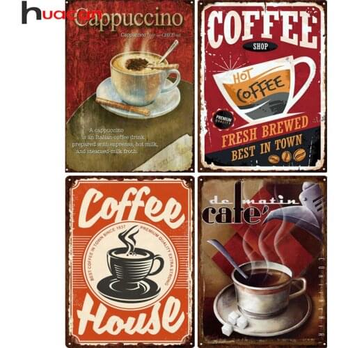 Huacan 5d Diy Diamond Painting Coffee Cup Room Decor Diamond Embroidery Mosaic Text Scenery Wall Sticker