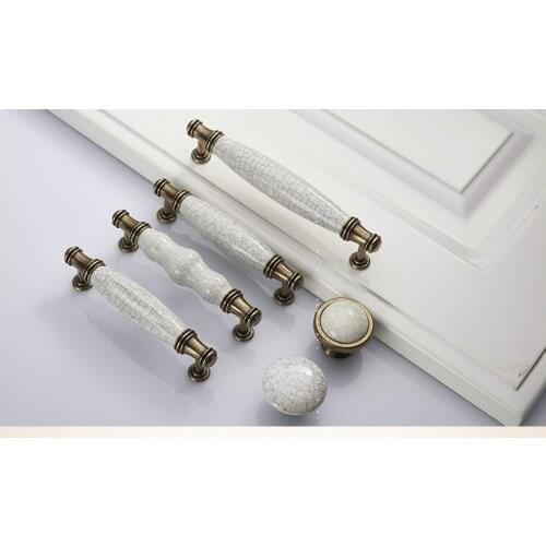 Antique Bronze Crack Design Ceramic Cabinet Handles Zinc Alloy Drawer Knobs Wardrobe Door Handle European Furniture Hardware