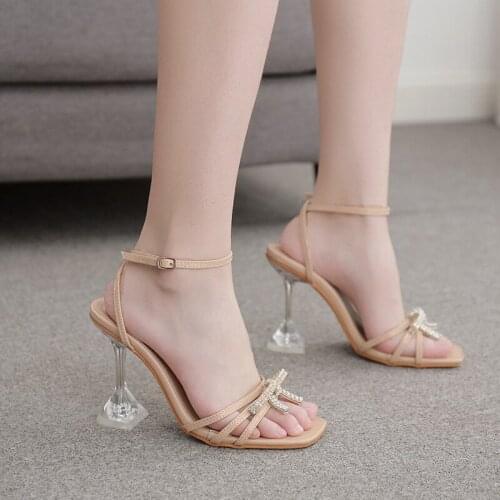 Women Gladiator Sandals shoes Sexy White String Bead high heels Sandals Summer Party Dress shoes Buckles pumps size 42