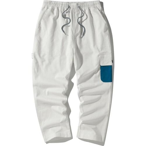 Mens Cargo Pants Straight Hip Hop Loose Fit Trousers Outside Elastic Waist New H11