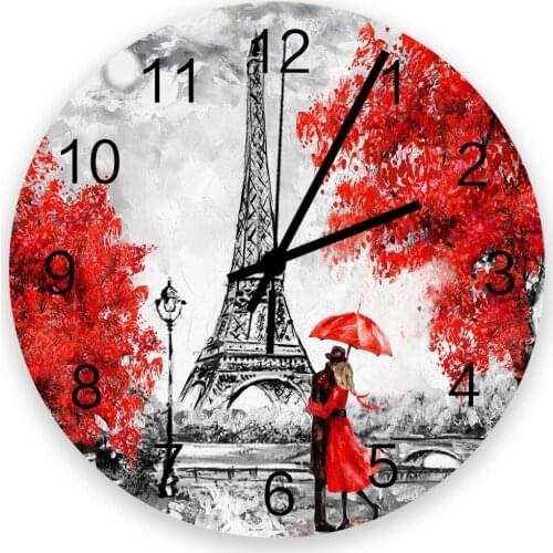 Embracing Paris Autumn Maple Leaves 30cm Wooden Wall Clock Modern Design For Home Living Room Office Kitchen Wall Decor Hanging