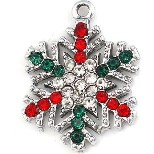 DoreenBeads Vintage Zinc Based Alloy Pendant Christmas Snowflake Silver Color Rhinestone DIY Charms Jewelry 24mm x 19mm, 2 PCs
