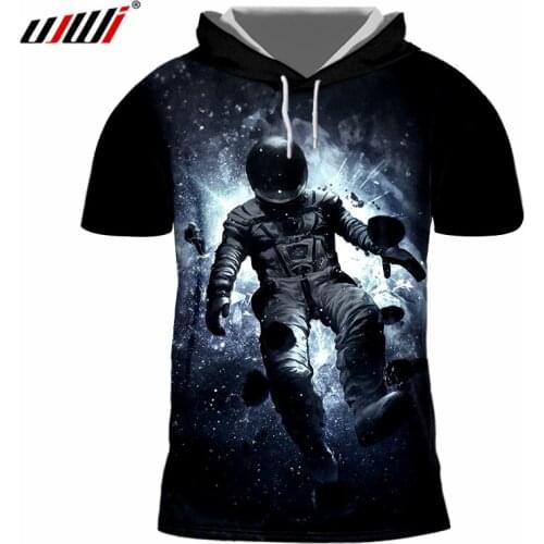 UJWI Summer Hooded T-shirt Mens 3D Print Astronaut Cap Tshirts Space Star Hoodie T Shirts Camisa Masculina Casual Tshirt 7XL