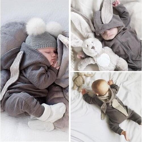 2020 Boy Girl Rompers Clothes for Newborn Infant Toddler Rabbit Cotton Overalls Jumpsuit Spring Autumn Hood Costume 0-18 Months