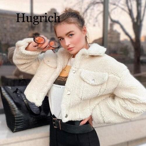 Fashion Lamb 2020 Wool Autumn Winter Coat Women Jacket Fleece Shaggy Warm Cropped Jackets Overcoat Single Breasted Outwear
