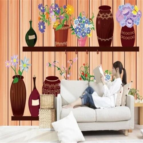 Custom Large Wood Striped Wallpapers for Living Room Flowers Photo Wall Papers Home Decor Bedroom Walls Murals Nature Painting