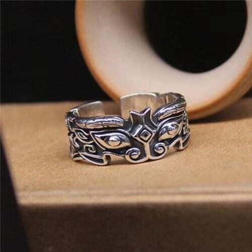 New Four Great Beasts Gluttonous Ring Male Domineering Retro Lucky Lucky Charm Body Protection Live Mouth Ring Mens Single Ring