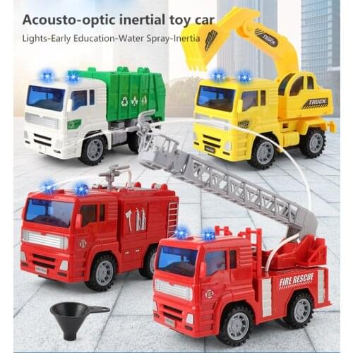 New Light Music Inertial Fire Truck Can Spray Crane Engineering Model Mixer Childrens Early Education Clockwork Toys