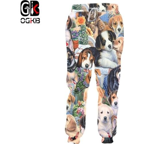 OGKB Hip Hop Style Mens Pants 3d Cool Cute Dog Print Casual Loose Sweatpants Funny Unisex Trousers Male Streetwear Clothing