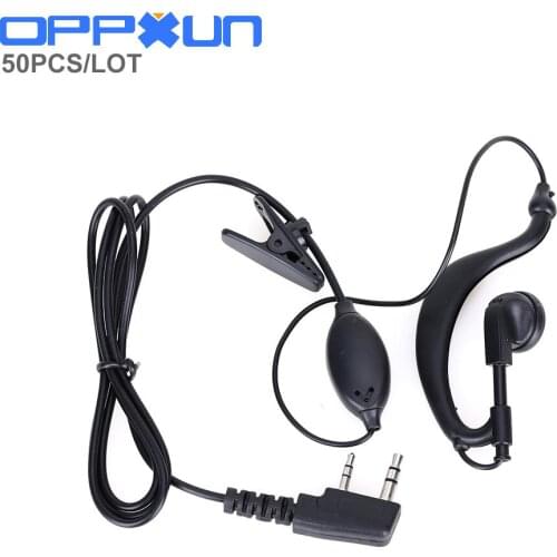 OPPXUN 50PCS Universal 2 pin Black Earhook Speaker Earphone Headset For Baofeng BF-UV5R BF-888S With MIC 1.2m Cable Clip Earbuds
