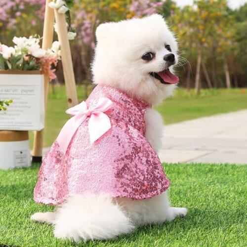 Dog Wedding Dresses Puppy Formal Dog Princess Dresses Bowknot Sequin Princess Clothes Apparel Pet Clothing For Spring Summer
