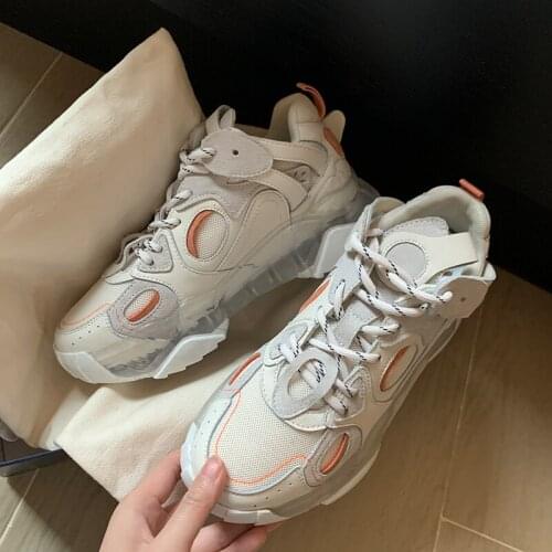 QZYERAI Brand New Fashion Womens Shoes Vulcanized Shoes Leather Cowhide Lace-up Running Shoes Sneakers Platform