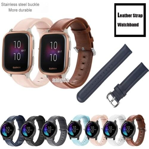 20mm 22mm Calf Leather Band Strap for Garmin Venu Sq for Garmin Vivoactive 3/Forerunner 645 245 Music watchband
