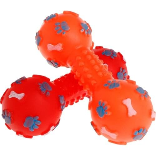 Rubber Barbell Soft Chew Bite Molar Teeth Toys Play Funny Footprint Bone Pet Cat Kitten Dog Puppy Products Interactive Dumbbell