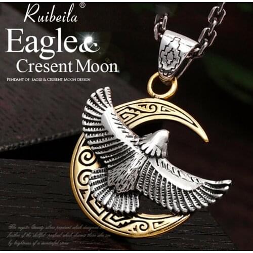 Ruibeila Crescent Eagle Personality 925 Sterling Silver Pendant Mens and Womens Exquisite Gifts Indian Style Jewelry