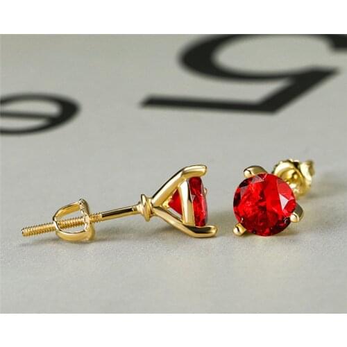 7MM Round Red Crystal Zircon Spiral Stud Earring Vintage Fashion Yellow Gold Multicolor Stone Earrings For Women Wedding Jewelry