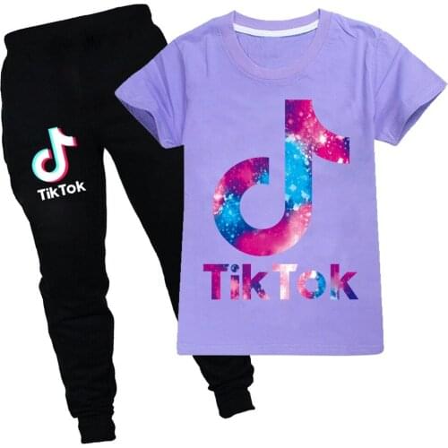TIK TOK Sportswear Cotton Suit Short-sleeved T-shirt for Girls and Boys +trousers Kids Clothes Girls Girls Outfits