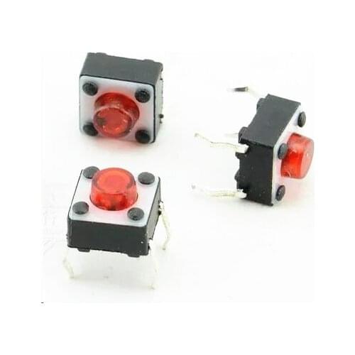YYT 100PCS 6*6*5 red straight plug light touch switch button red head 6X6X5 red pin induction cooker switch