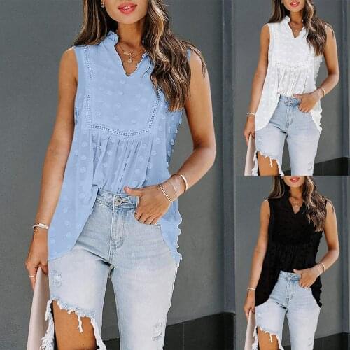 Womens Summer Sleeveless Polka Dot Bohemian Shirt Flowy Tunic Top Casual Blouse Spring WomenBlouse
