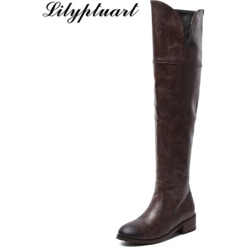 2019 simple style winter thick with fashion boots round head short plush zipper rubber bottom over the knee boots women