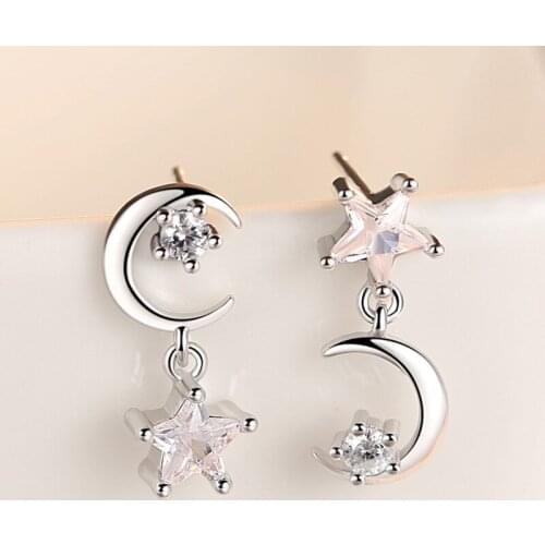 Star Moon Earrings Silver-plated Crystal Zircon Earrings For Women Earing Jewelry Earings Earring Kolczyki Pendientes Brincos