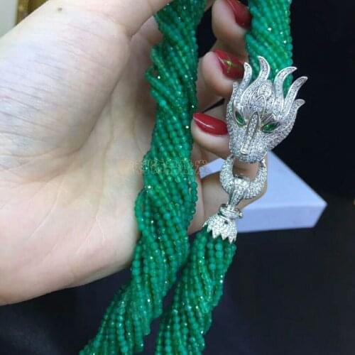 10row Womens fashion Leopard head clasp accessory green stone necklace welcome custom colors fashion jewelry