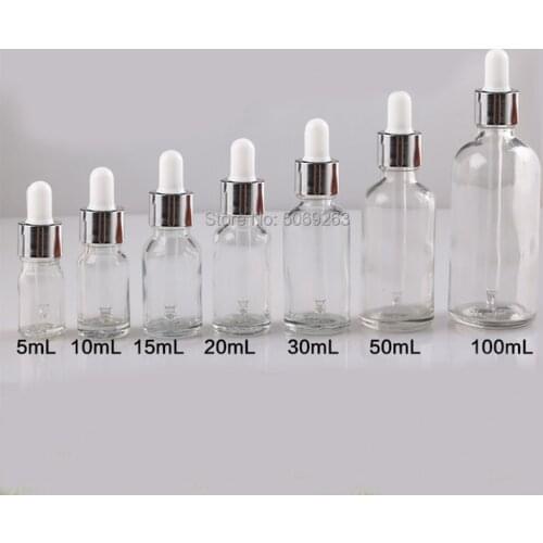 10pcs/Lot Lab Clear Round Glass Refined Oil Bottle with Glass Droppers Silver Circle for School Experiment