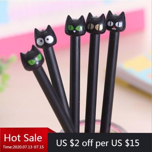 24 Pcs Cat Expression Cat Black Cat Male Neutral Pen Mysterious Cartoon Black Cat Black Neutral Kawaii School Supplies Pen
