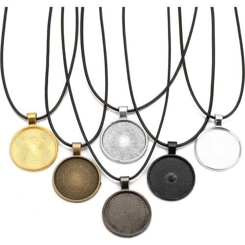 5pcs 25mm 30mm Glass Cabochon Setting Pendants Base Cameo Blank Tray Lobster Clasps Waxed Cord Necklace Diy Supplies For Jewelry