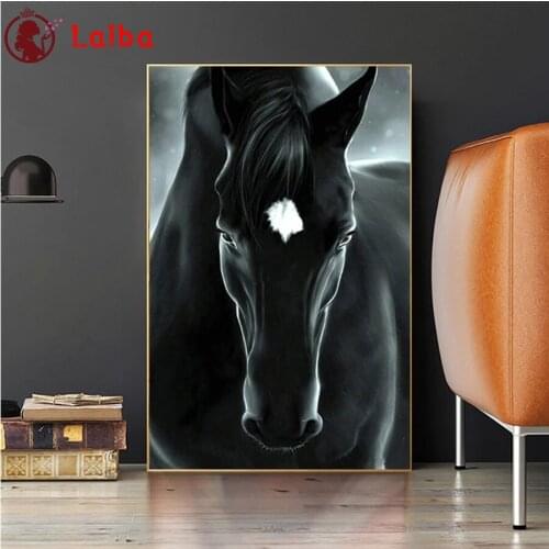 Diamond Embroidery New animal black horse Picture Of Diamond Painting Full Square round drill Mosaic Cross Stitch Wall Art