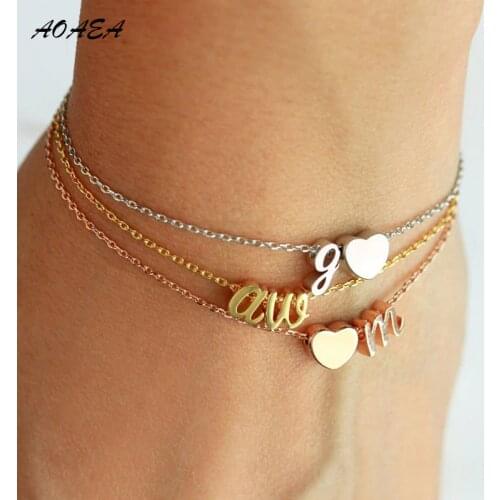 Stainless Steel Two Letters Bracelet Heart-shaped Cursive Initials Initial Bracelet Charm Bracelet Bridesmaid Gift Two Charms