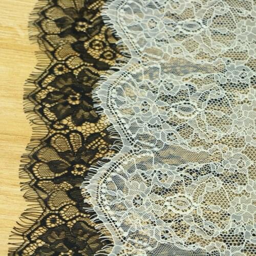 3 Yard 22cm-34cm Wide Black Eyelash Lace Trim DIY Sewing Applique