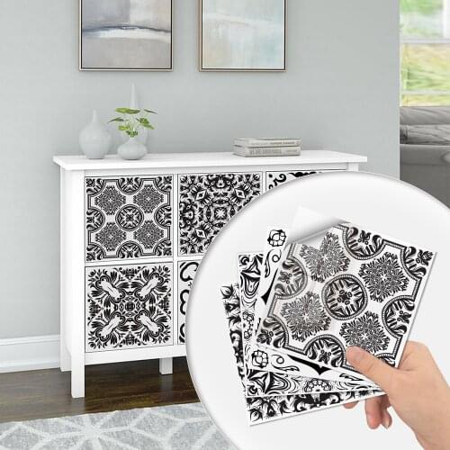 Black and White Pattern Style Retro Tiles Ceramics Wall Sticker Kitchen Bathroom Art Mural Home Decor Peel & Stick Floor Decals